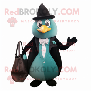 Teal Pear mascot costume character dressed with a Tuxedo and Clutch bags