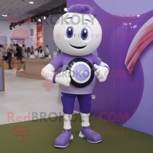 Lavender Soccer Ball mascot costume character dressed with a Graphic Tee and Smartwatches