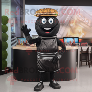 Black Burgers mascot costume character dressed with a Sweatshirt and Bracelet watches