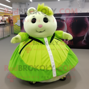 Lime Green Hamster mascot costume character dressed with a Circle Skirt and Cummerbunds