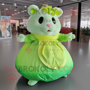 Lime Green Hamster mascot costume character dressed with a Circle Skirt and Cummerbunds