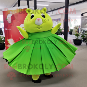 Lime Green Hamster mascot costume character dressed with a Circle Skirt and Cummerbunds