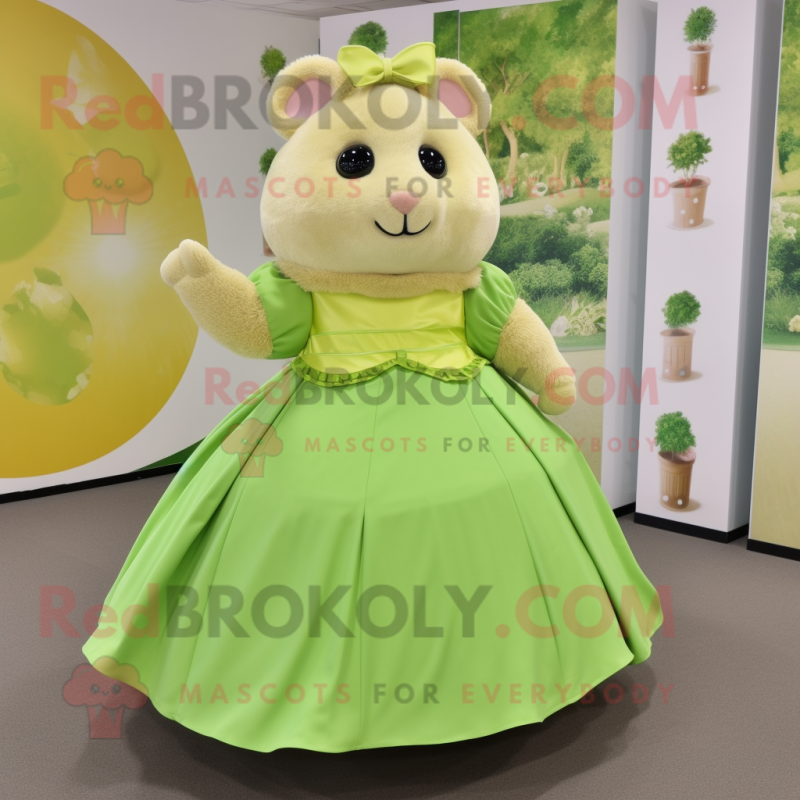 Lime Green Hamster mascot costume character dressed with a Circle Skirt and Cummerbunds