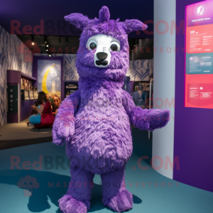 Purple Llama mascot costume character dressed with a Playsuit and Cummerbunds