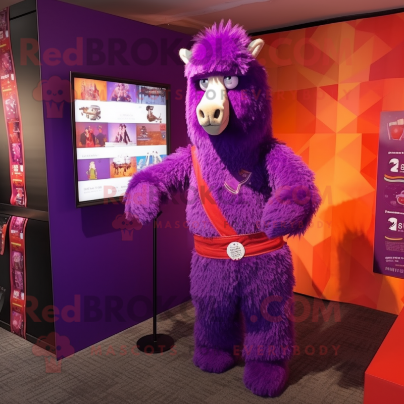 Purple Llama mascot costume character dressed with a Playsuit and Cummerbunds