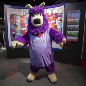 Purple Llama mascot costume character dressed with a Playsuit and Cummerbunds