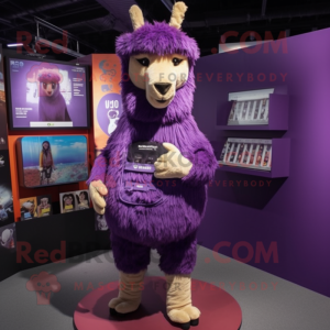 Purple Llama mascot costume character dressed with a Playsuit and Cummerbunds