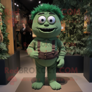 Forest Green Cyclops mascot costume character dressed with a Henley Shirt and Pocket squares