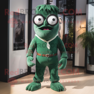 Forest Green Cyclops mascot costume character dressed with a Henley Shirt and Pocket squares