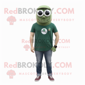 Forest Green Cyclops mascot costume character dressed with a Henley Shirt and Pocket squares