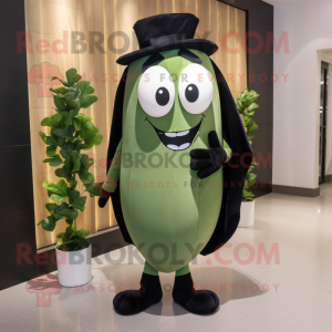 Olive Green Bean mascot costume character dressed with a Tuxedo and Hairpins