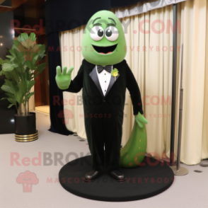 Olive Green Bean mascot costume character dressed with a Tuxedo and Hairpins