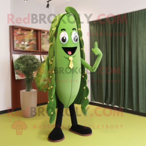 Olive Green Bean mascot costume character dressed with a Tuxedo and Hairpins