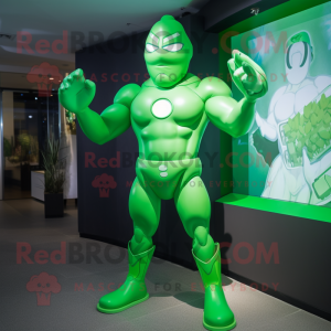 Green Superhero mascot costume character dressed with a Bikini and Gloves
