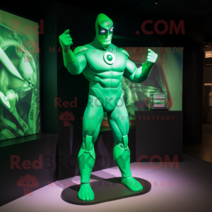 Green Superhero mascot costume character dressed with a Bikini and Gloves