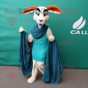 Teal Gazelle mascot costume character dressed with a Skirt and Scarves