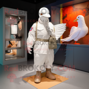 White Dove mascot costume character dressed with a Cargo Pants and Mittens
