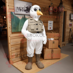 White Dove mascot costume character dressed with a Cargo Pants and Mittens