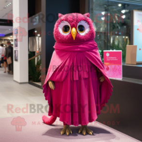 Magenta Owl mascot costume character dressed with a A-Line Dress and Scarves