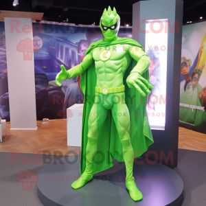 Lime Green Superhero mascot costume character dressed with a Skinny Jeans and Necklaces