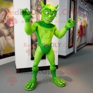 Lime Green Superhero mascot costume character dressed with a Skinny Jeans and Necklaces