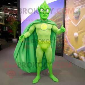 Lime Green Superhero mascot costume character dressed with a Skinny Jeans and Necklaces