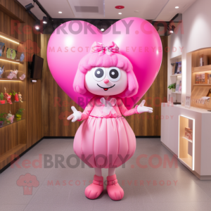 Pink Heart Shaped Balloons mascot costume character dressed with a Culottes and Necklaces
