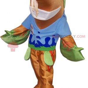 Mascotte de dauphin avec un t-shirt bleu. Costume de dauphin -