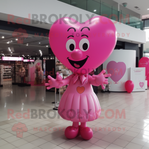 Pink Heart Shaped Balloons mascot costume character dressed with a Culottes and Necklaces
