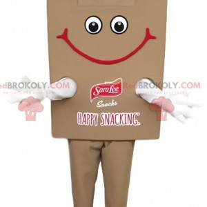 Mascote de lanche marrom sorridente. Traje de lanche -