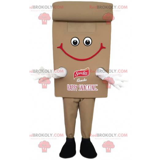 Mascote de lanche marrom sorridente. Traje de lanche -