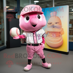 Pink Baseball Ball mascot costume character dressed with a Rugby Shirt and Pocket squares