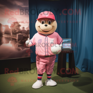 Pink Baseball Ball mascot costume character dressed with a Rugby Shirt and Pocket squares