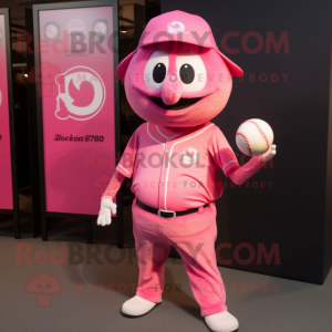 Pink Baseball Ball mascot costume character dressed with a Rugby Shirt and Pocket squares