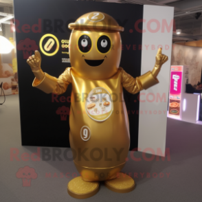 Gold Soda Can mascot costume character dressed with a Dress and Digital watches