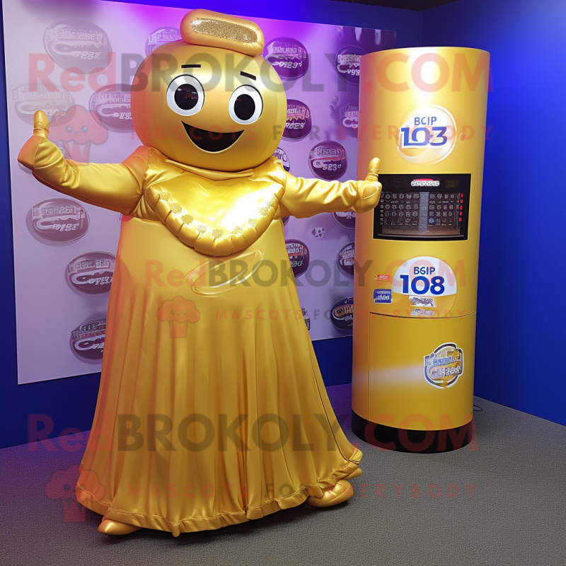 Gold Soda Can mascot costume character dressed with a Dress and Digital watches