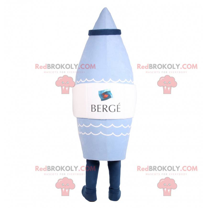 Blauwe raketvormige mascotte met een dop - Redbrokoly.com
