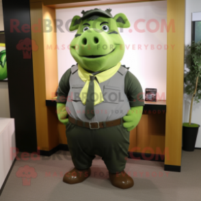 Olive Sow mascot costume character dressed with a Dress Shirt and Belts