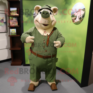 Olive Sow mascot costume character dressed with a Dress Shirt and Belts