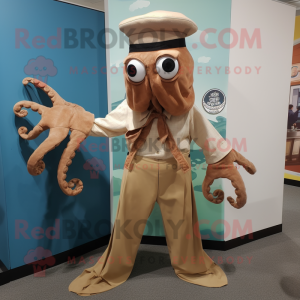 Tan Kraken mascot costume character dressed with a Poplin Shirt and Cummerbunds