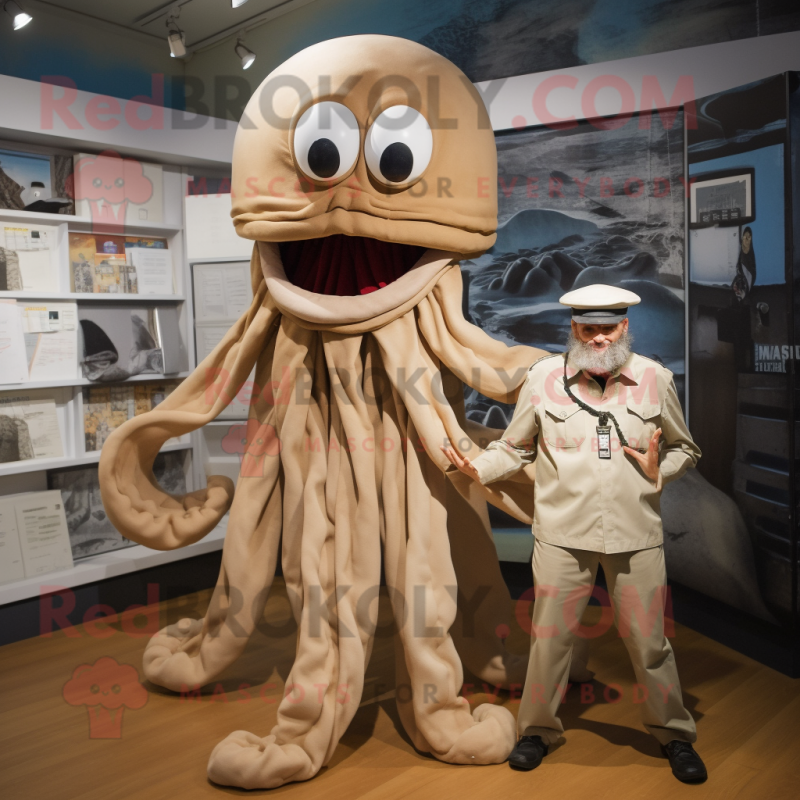 Tan Kraken mascot costume character dressed with a Poplin Shirt and Cummerbunds Tan Kraken mascot costume character dressed with a Poplin Shirt and Cummerbunds