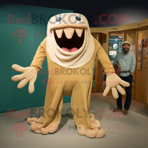 Tan Kraken mascot costume character dressed with a Poplin Shirt and Cummerbunds