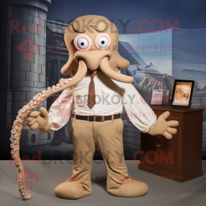 Tan Kraken mascot costume character dressed with a Poplin Shirt and Cummerbunds