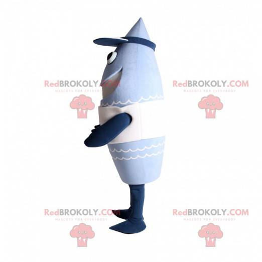 Blaues raketenförmiges Maskottchen mit Kappe - Redbrokoly.com