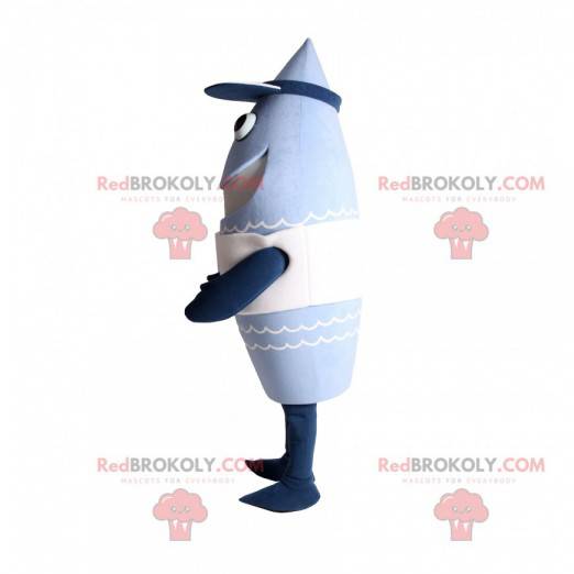 Mascote azul em forma de foguete com boné - Redbrokoly.com