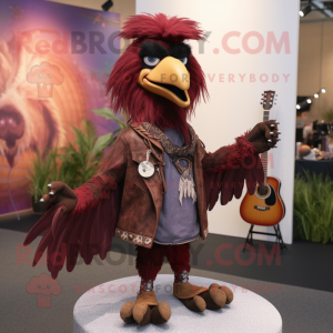 Maroon Crow mascot costume character dressed with a Bootcut Jeans and Hairpins