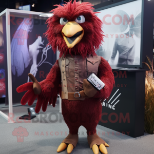 Maroon Crow mascot costume character dressed with a Bootcut Jeans and Hairpins