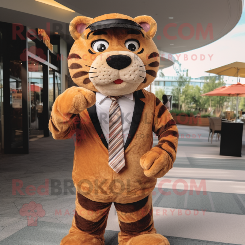 Brown Tiger mascot costume character dressed with a Dress Shirt and Tie pins