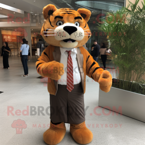 Brown Tiger mascot costume character dressed with a Dress Shirt and Tie pins