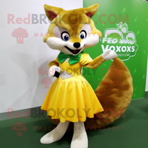 Olive Fox mascot costume character dressed with a Ball Gown and Hair clips